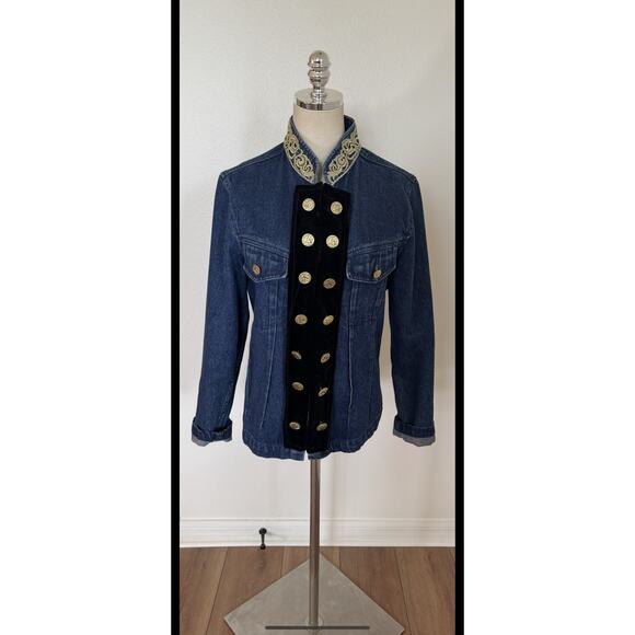 Vintage Military Style 90s Jacket Dark Jean Velvet Stefano Int. Size MED Womens - Picture 16 of 16